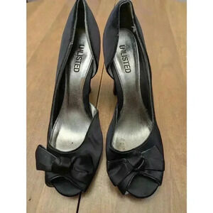 Women's chocolate brown satin pumps with leather soles by Unlisted size 8